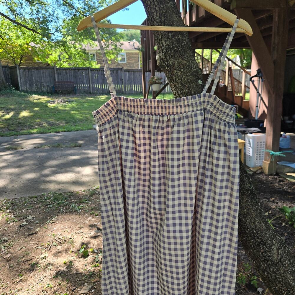 NWT WeWoreWhat Cottage Prairie Country Smocked Gingham Midi Dress XL Blue White - Picture 5 of 11